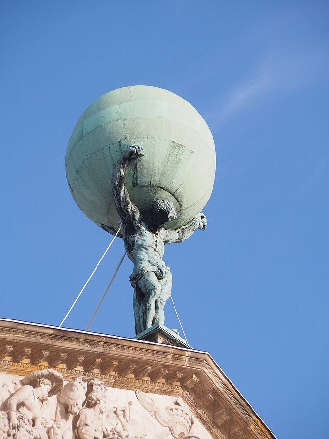 Atlas sculpture inside the Citizens Hall Royal Palace Amsterdam