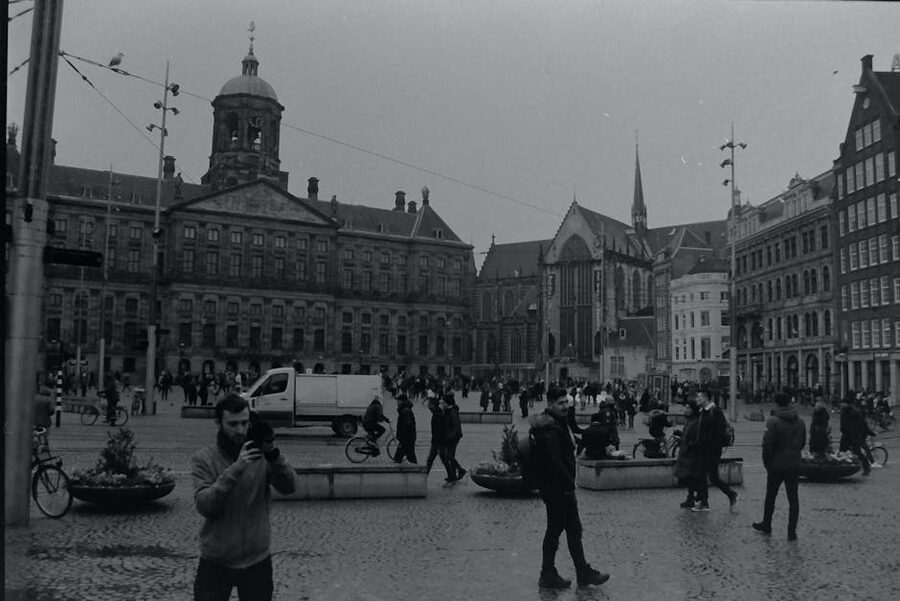 Royal Palace Amsterdam Dam Square grayscale