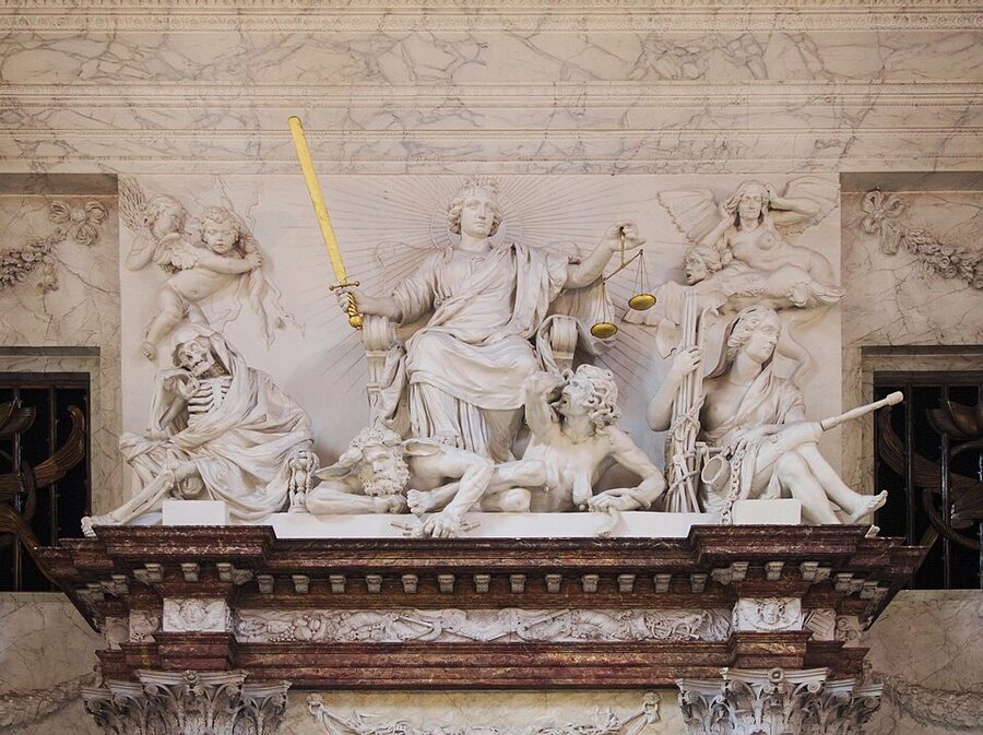 Statue of Justice at the Royal Palace Amsterdam