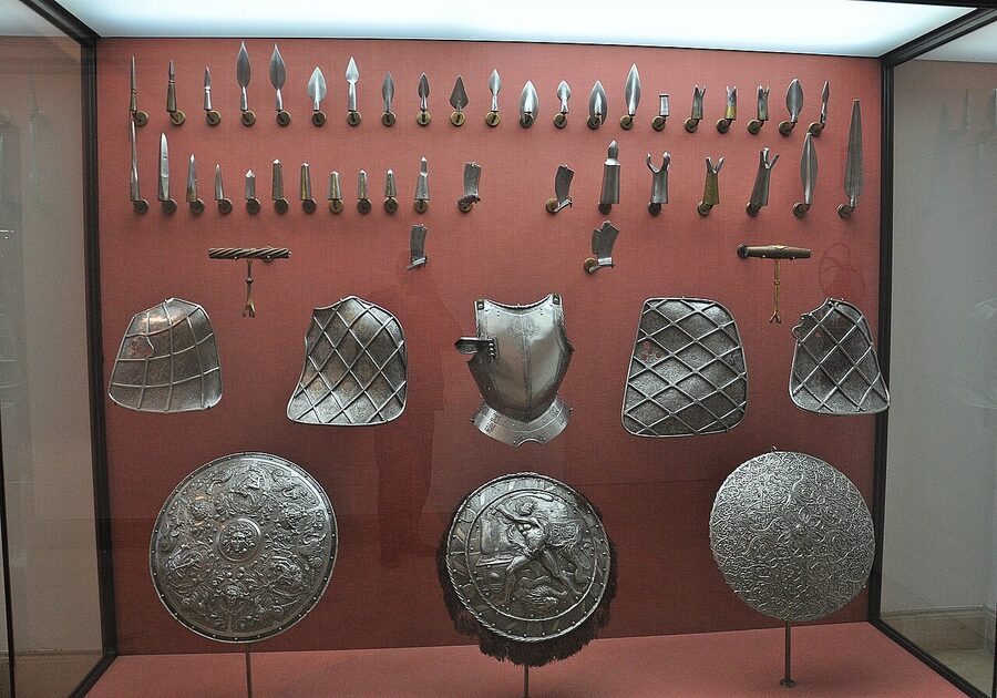 Real Armeria Royal Armoury Madrid with mounted knights and armor