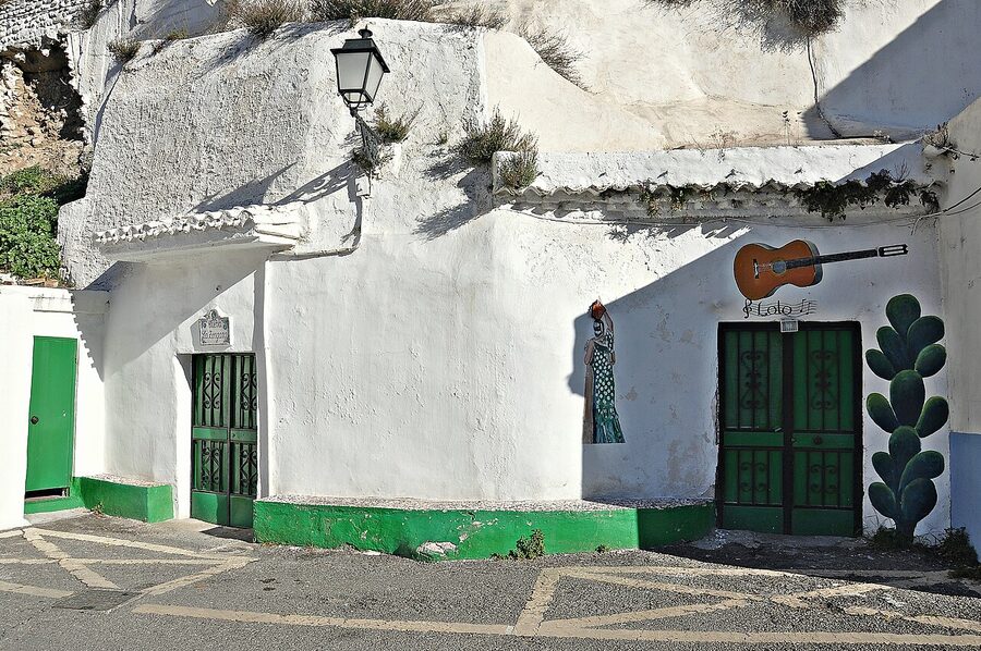 Sacromonte hillside whitewashed cave dwellings Granada
