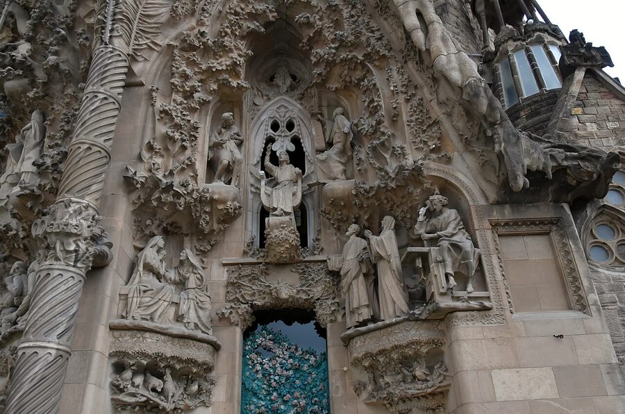 Sagrada Familia Nativity facade with carved figures and organic detail