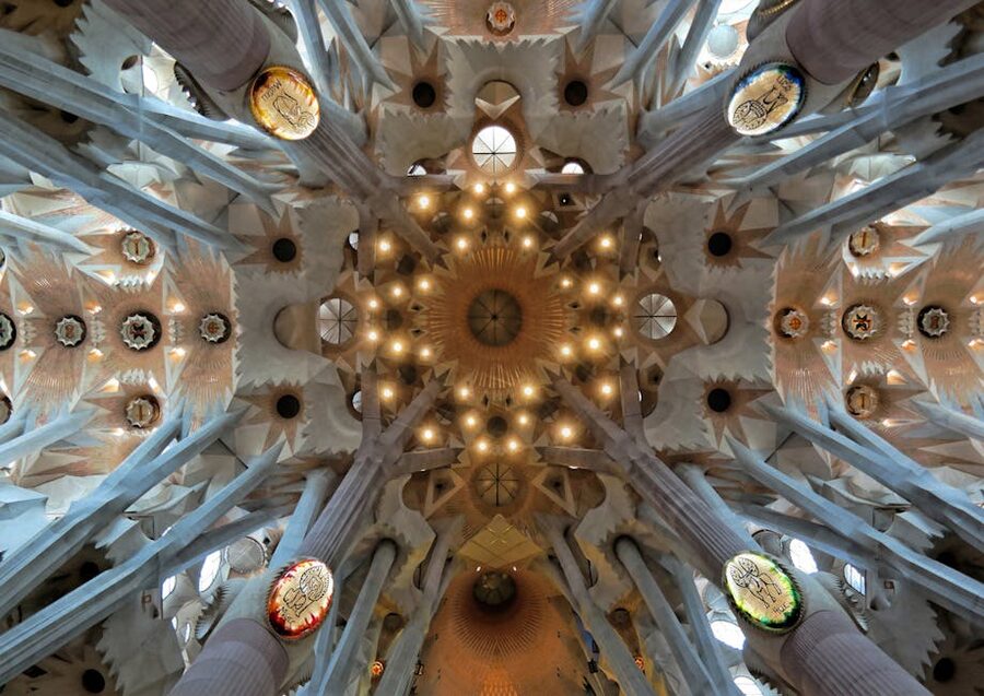 Sagrada Familia nave ceiling with branching tree-like columns