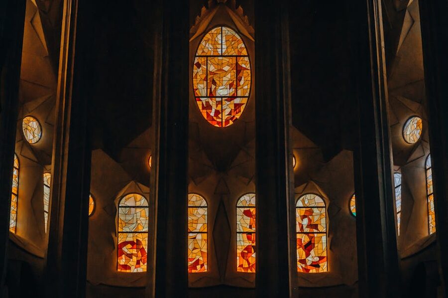 Stained glass windows inside Sagrada Familia, Barcelona