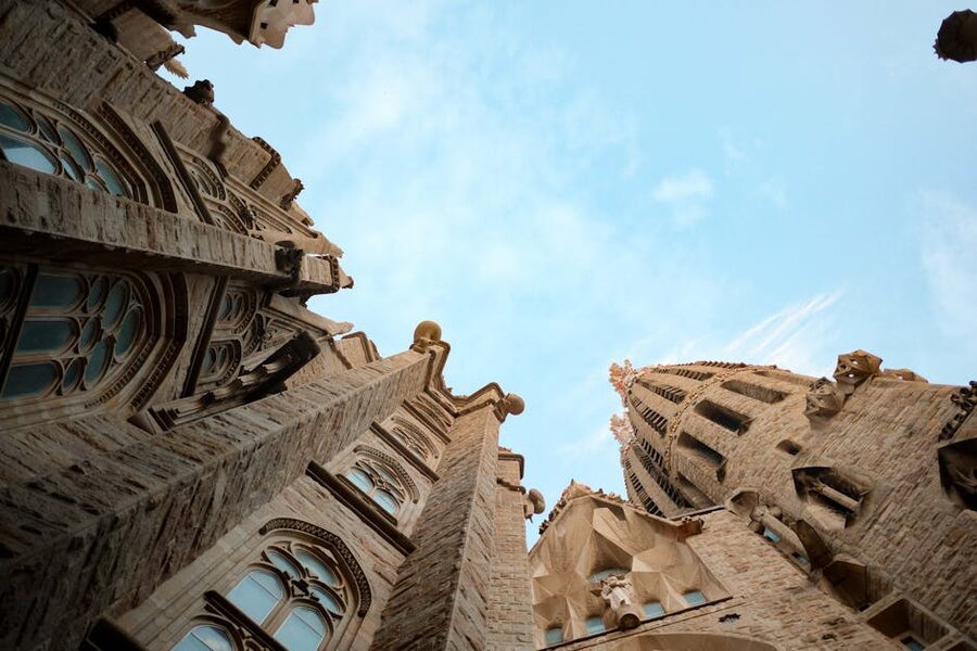 Sagrada Familia towers viewed from directly below