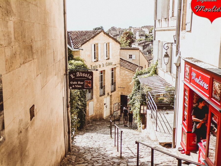Medieval Saint-Émilion village street with limestone walls