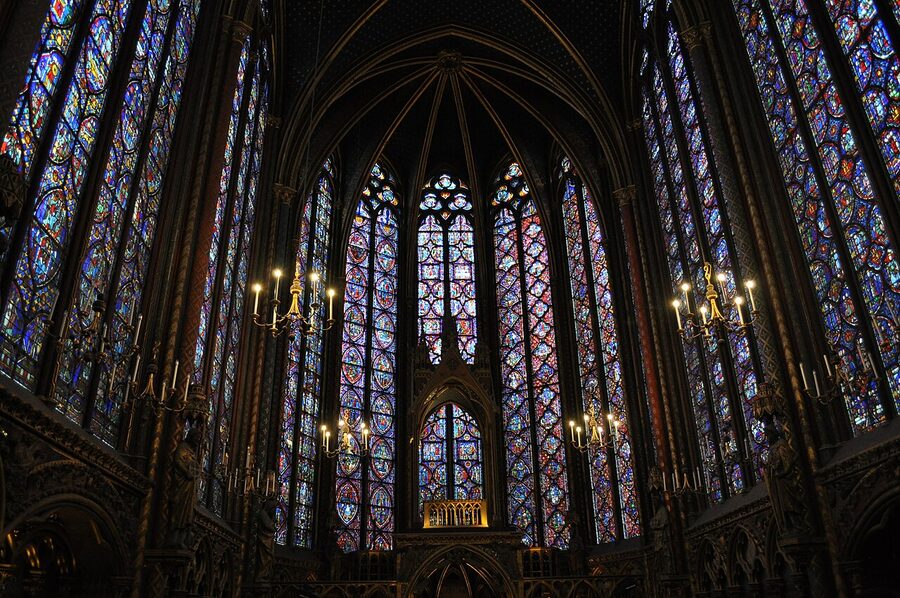 Sainte-Chapelle stained glass windows close detail
