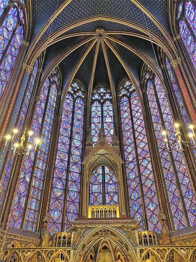 Sainte-Chapelle upper chapel stained glass detail with figures
