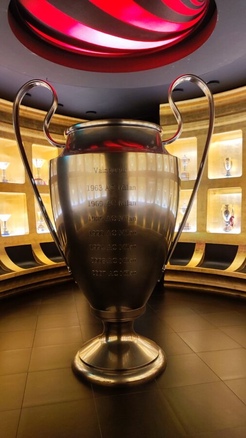Champions League trophy on display Casa Milan museum case