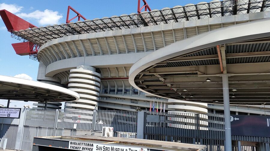 Stadio Giuseppe Meazza pitch and stands view from press tribune