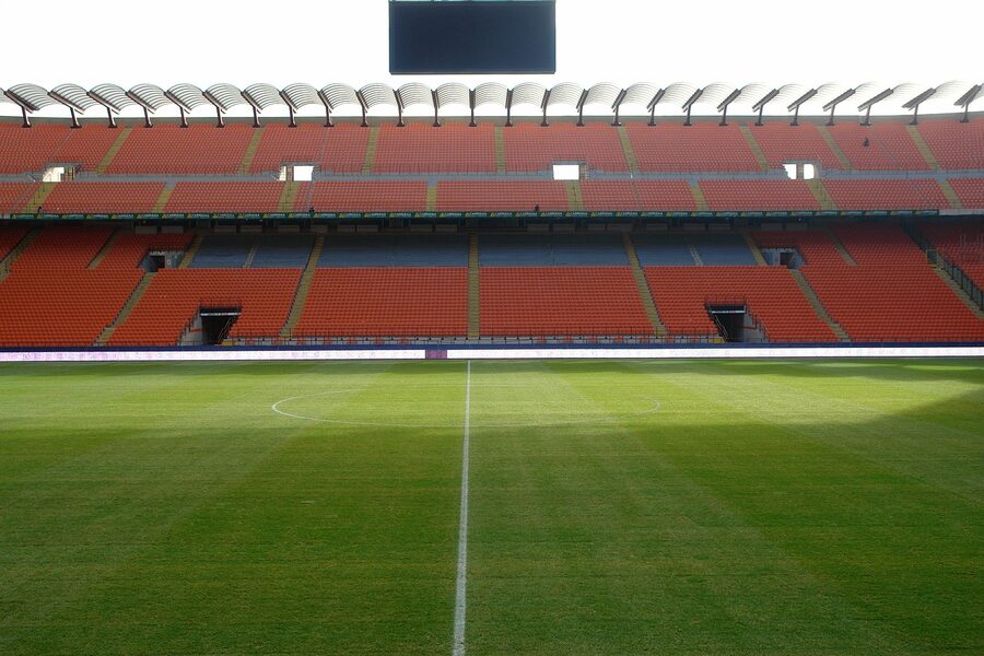 San Siro pitch and stands empty between matches