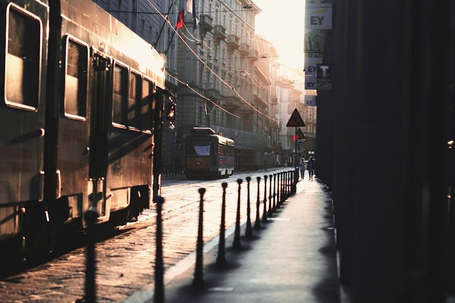 Milan tram Corso Magenta evening light near Santa Maria delle Grazie