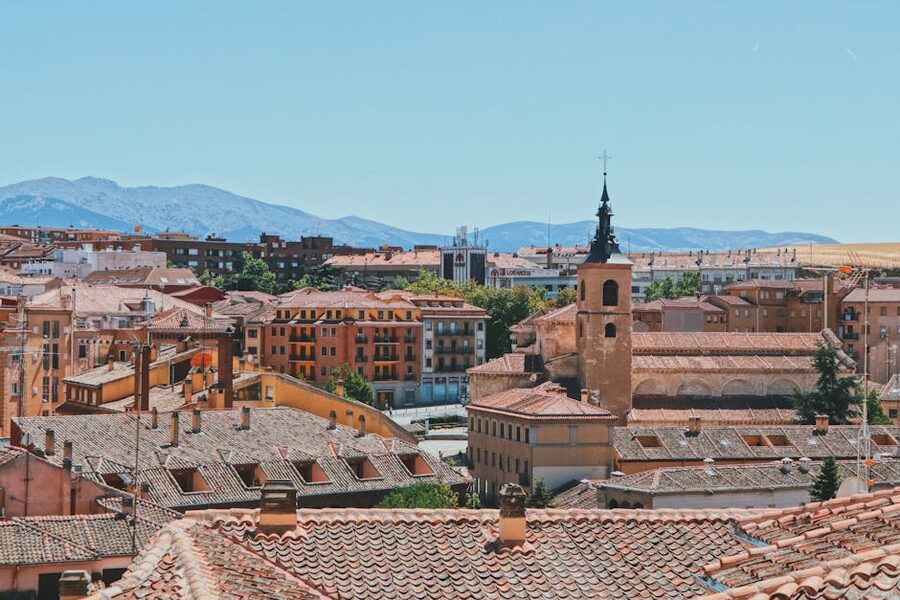 Rooftops of Segovia old town with church spires