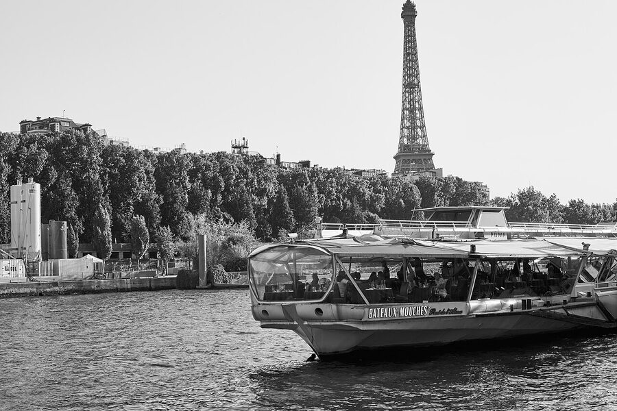 Bateaux Mouches glass-roofed cruise boat on the Seine in Paris in 2019