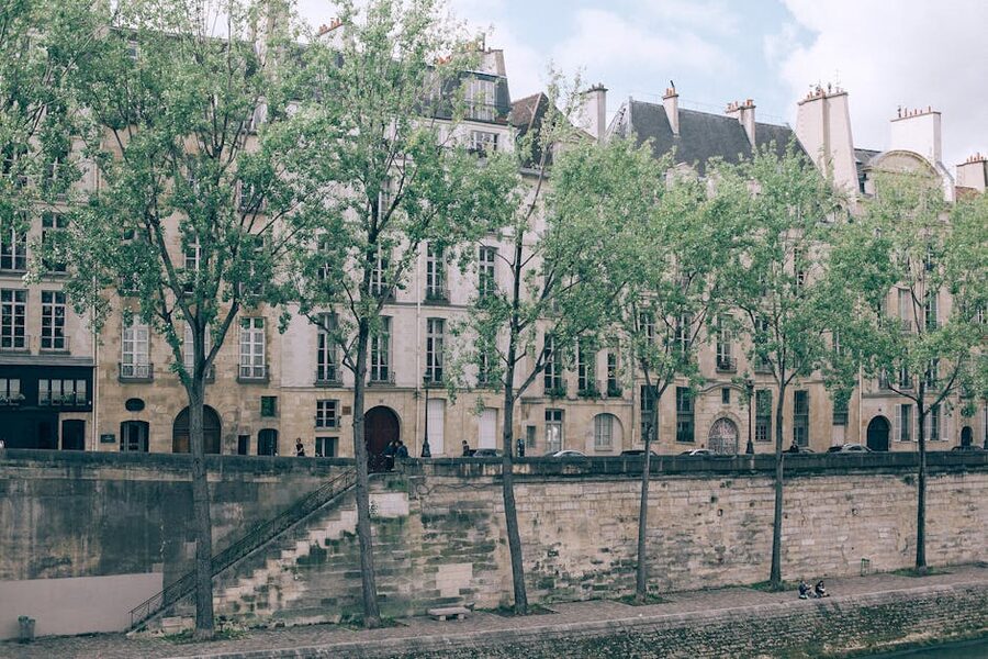 Bouquinistes' green book stalls along the Seine quay in Paris