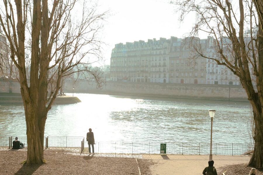 Morning walk along the Seine River in Paris