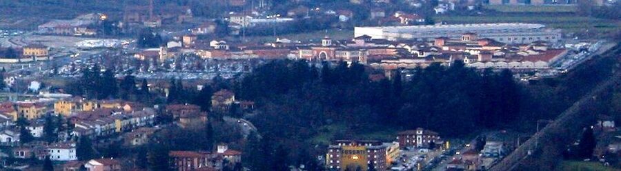 Aerial view of Serravalle Designer Outlet from Monte Spineto