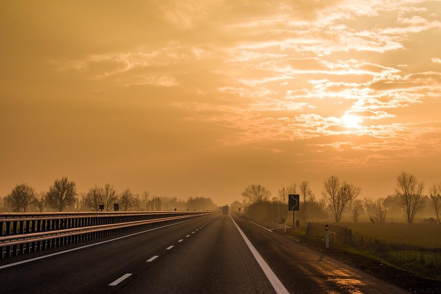 Italian highway at sunset