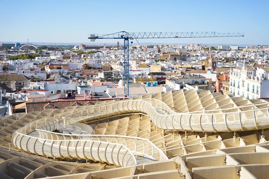 Aerial view of Setas de Sevilla and surrounding Seville cityscape
