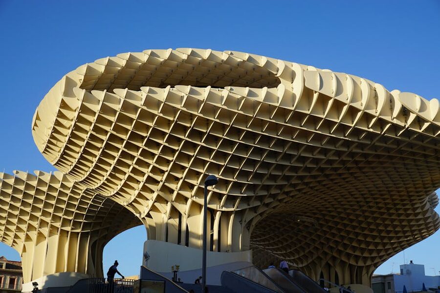 Close-up of the honeycomb wooden lattice of Setas de Sevilla