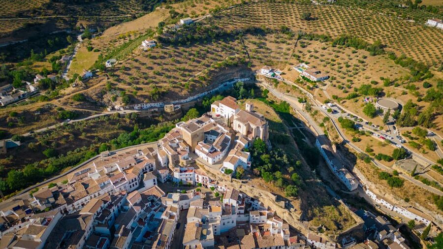 Setenil de las Bodegas aerial view showing rock-built houses