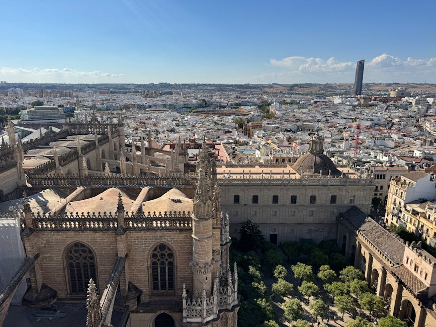 Aerial view of Seville Cathedral and surrounding plazas