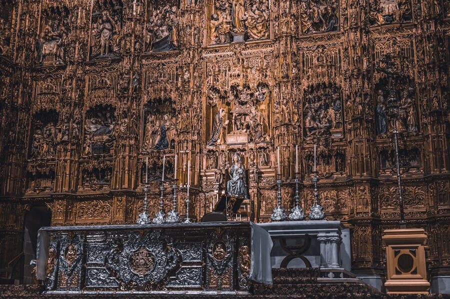 Seville Cathedral golden altar interior detail