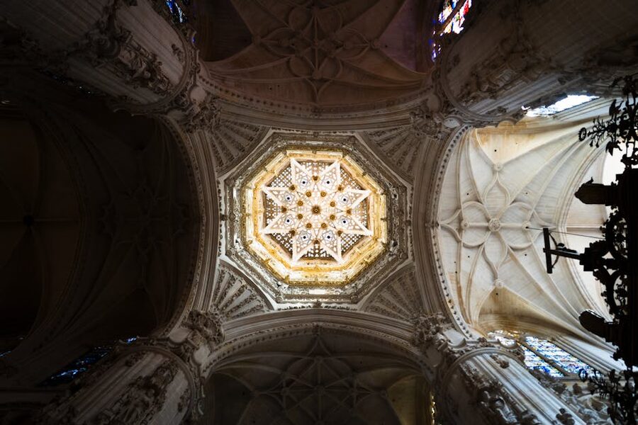 Gothic vaulted ceiling Seville Cathedral with rib detail