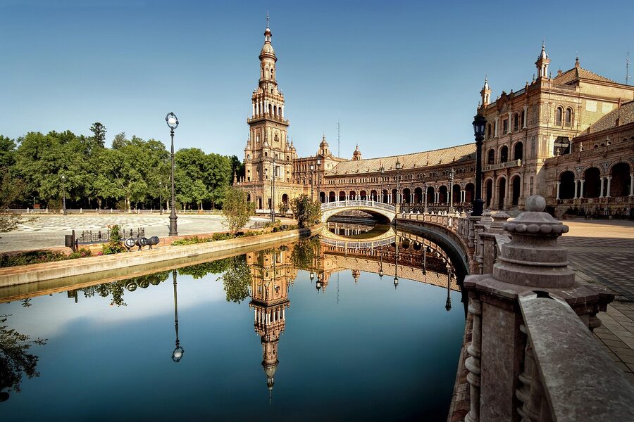 Seville cityscape from above showing river