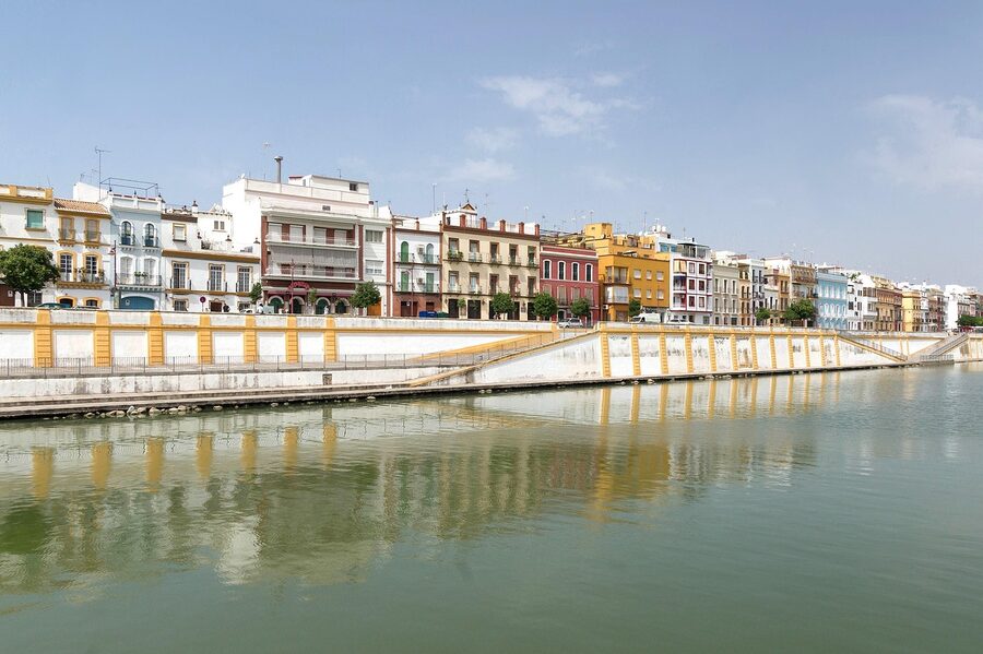 Seville harbor and waterway with Triana side