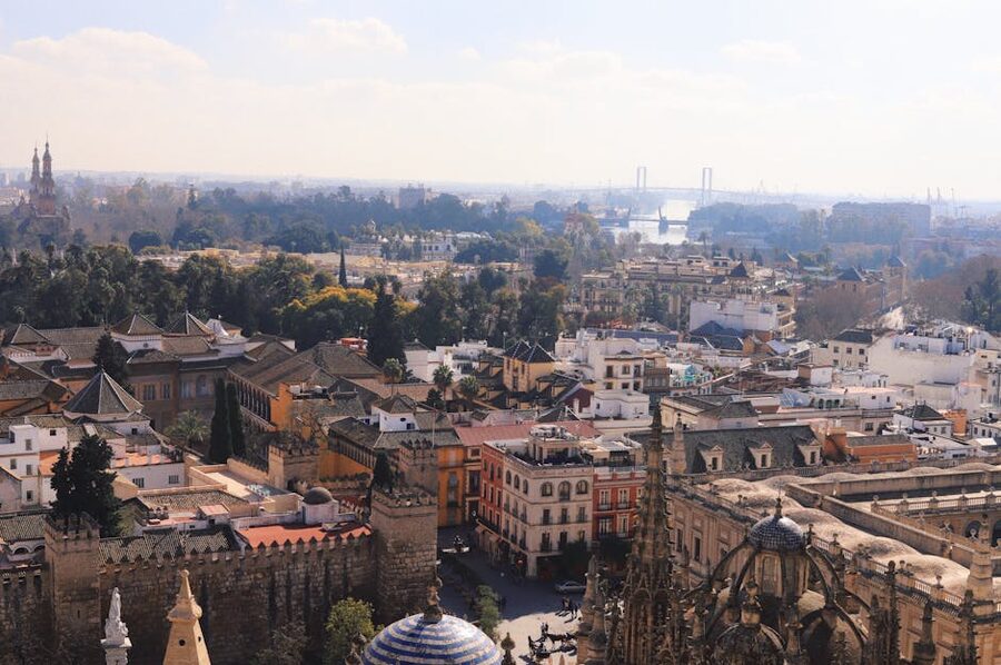 Aerial view of historic Seville Spain skyline