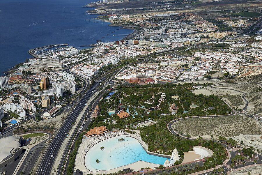 Aerial view of Costa Adeje and Siam Park Tenerife
