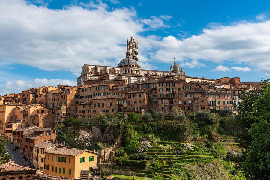 Siena's medieval skyline at golden hour