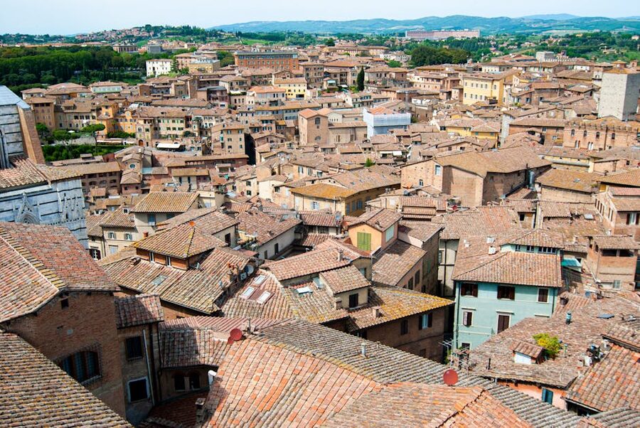 Aerial view of Siena's terracotta rooftops