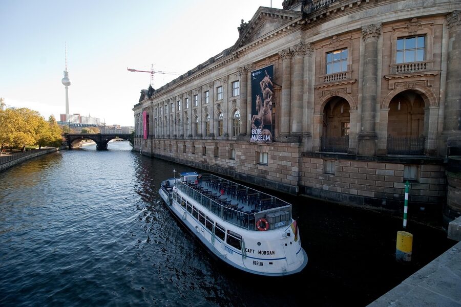 Sightseeing ship docked at Museum Island Berlin