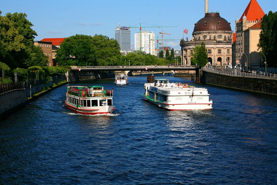 Tour ships docked at the Spree near Friedrichstrasse