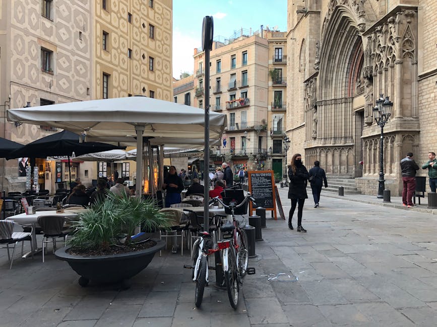 El Born street scene by Santa Maria del Mar Barcelona