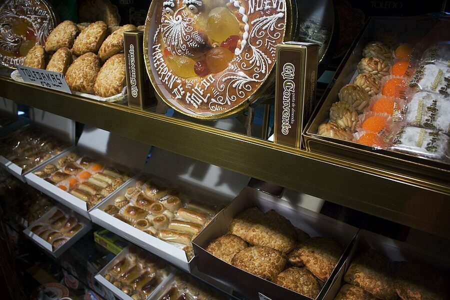 Toledo marzipan (mazapán) sweets in a window display in Toledo