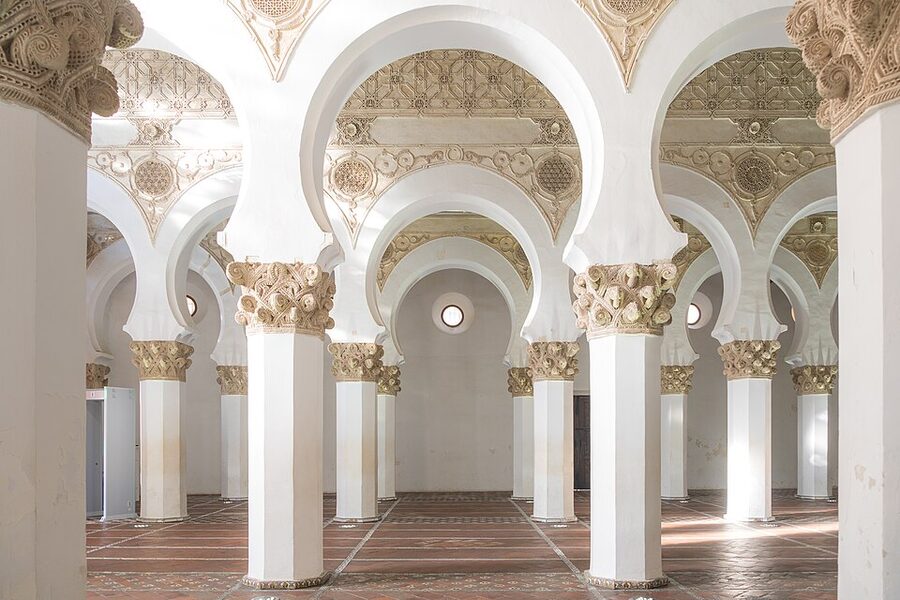 Mudéjar horseshoe arches inside the Synagogue of Santa María la Blanca, Toledo