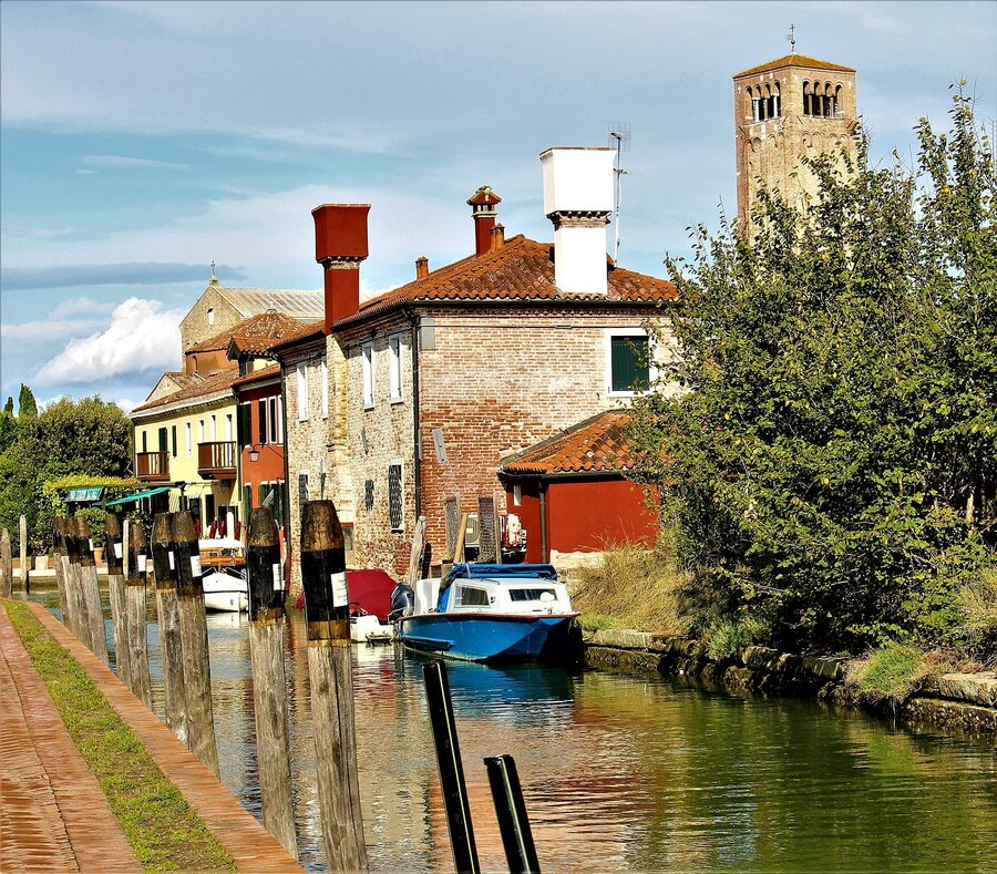 Torcello island lagoon view with old house and church tower