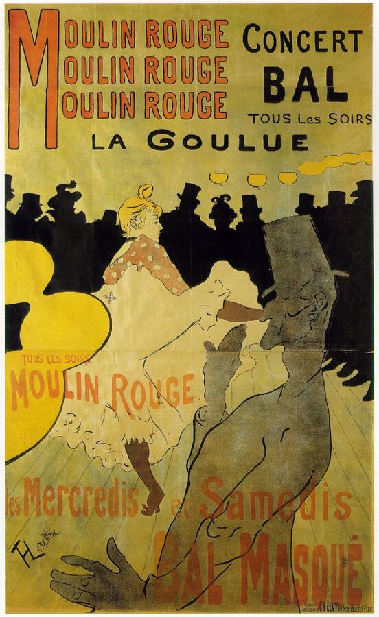 Toulouse-Lautrec 1891 lithograph poster of La Goulue at the Moulin Rouge