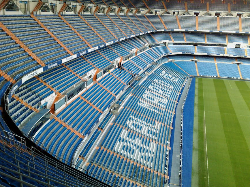 Aerial view of empty Bernabéu seating area
