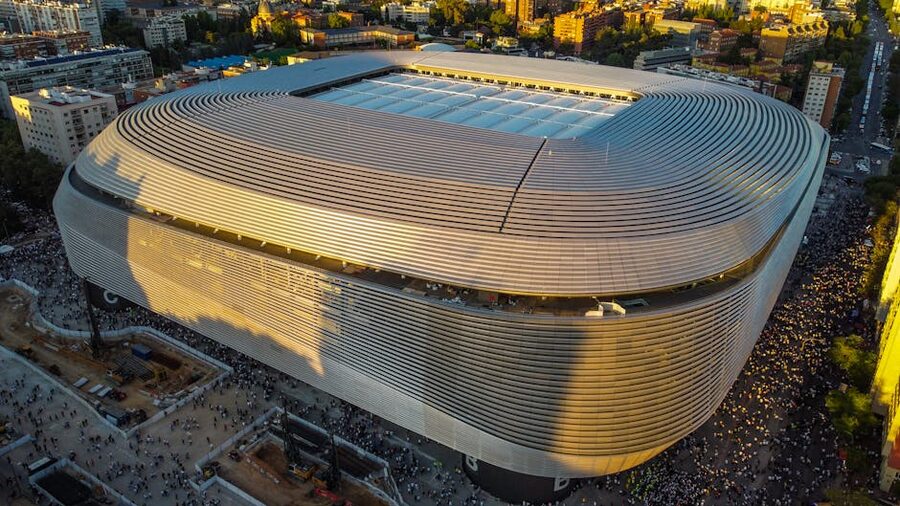 Aerial view of the Bernabéu at sunrise