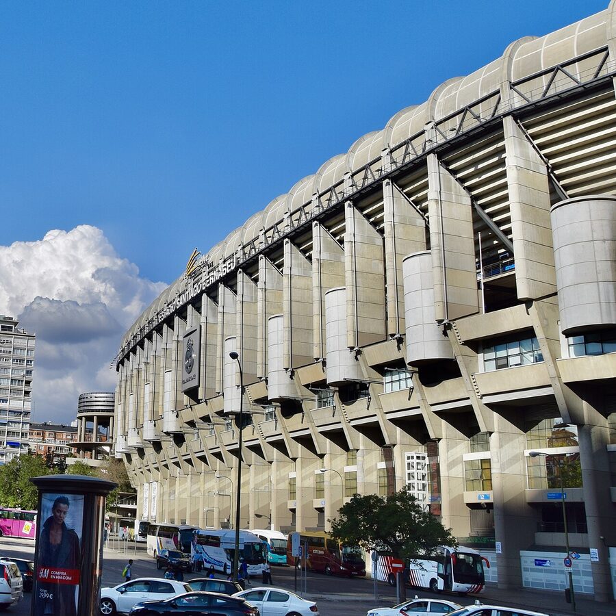 Aerial view of the Bernabéu pitch from a stand