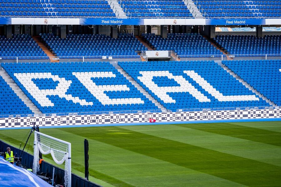 REAL MADRID letters across the empty stand