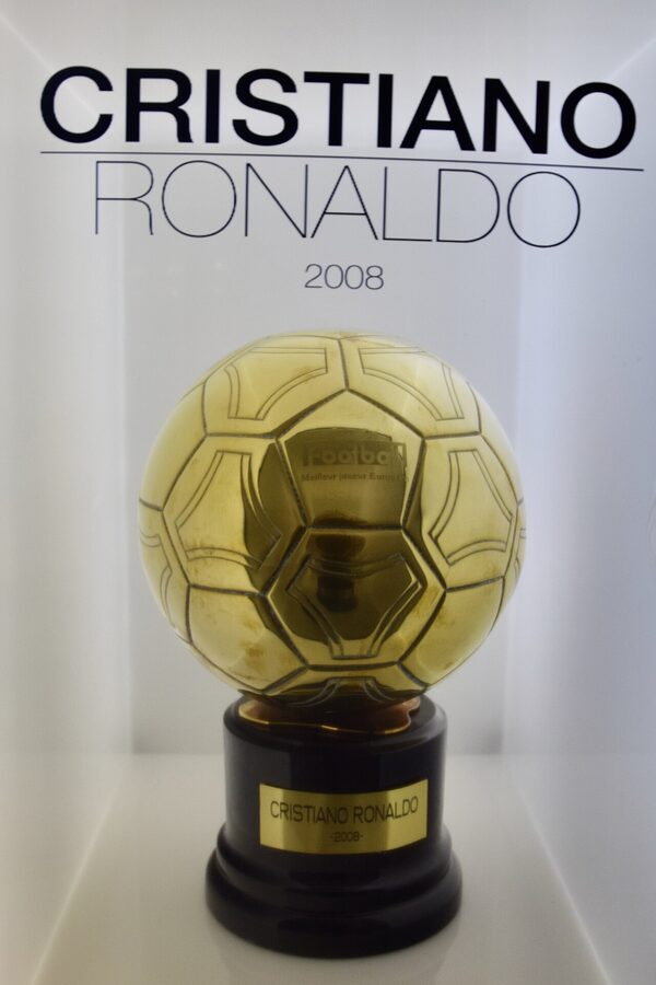 Cristiano Ronaldo's 2008 Ballon d'Or trophy in the Real Madrid Museum