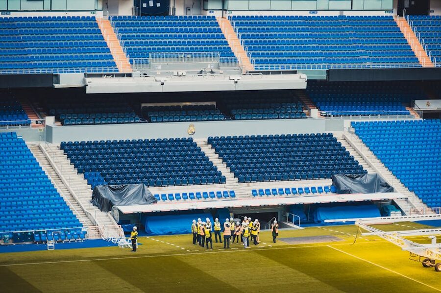 Wide-angle view of the Bernabéu lower bowl seating