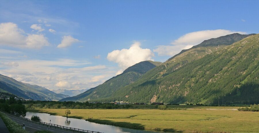 Upper Engadin valley view toward St. Moritz