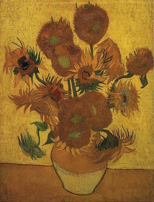 Van Gogh Sunflowers 1889 Amsterdam version vase with fifteen sunflowers