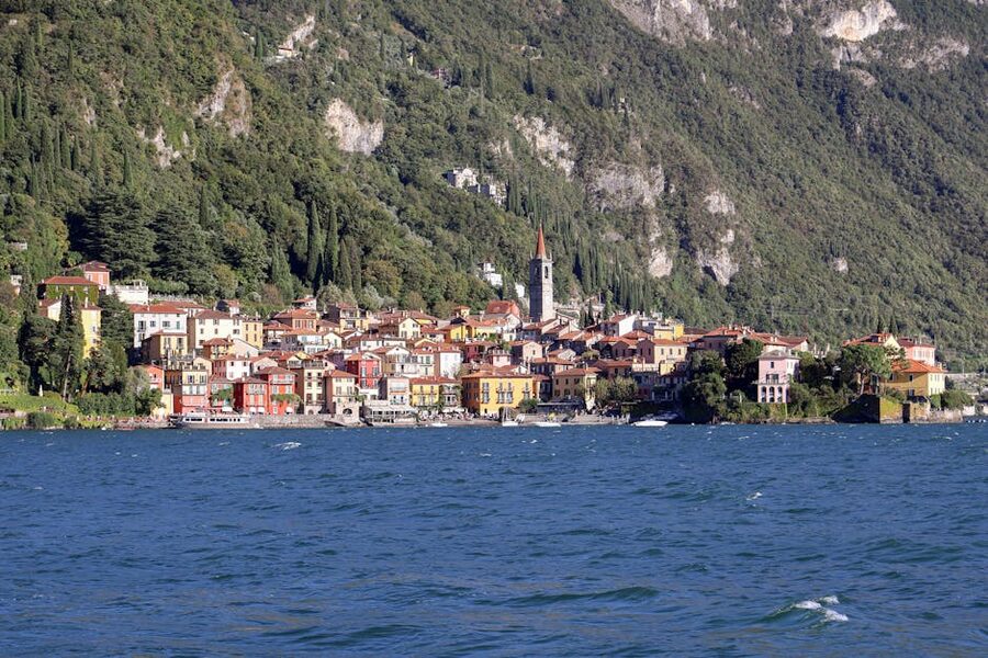 Varenna with Italian Alps mountain backdrop on Lake Como